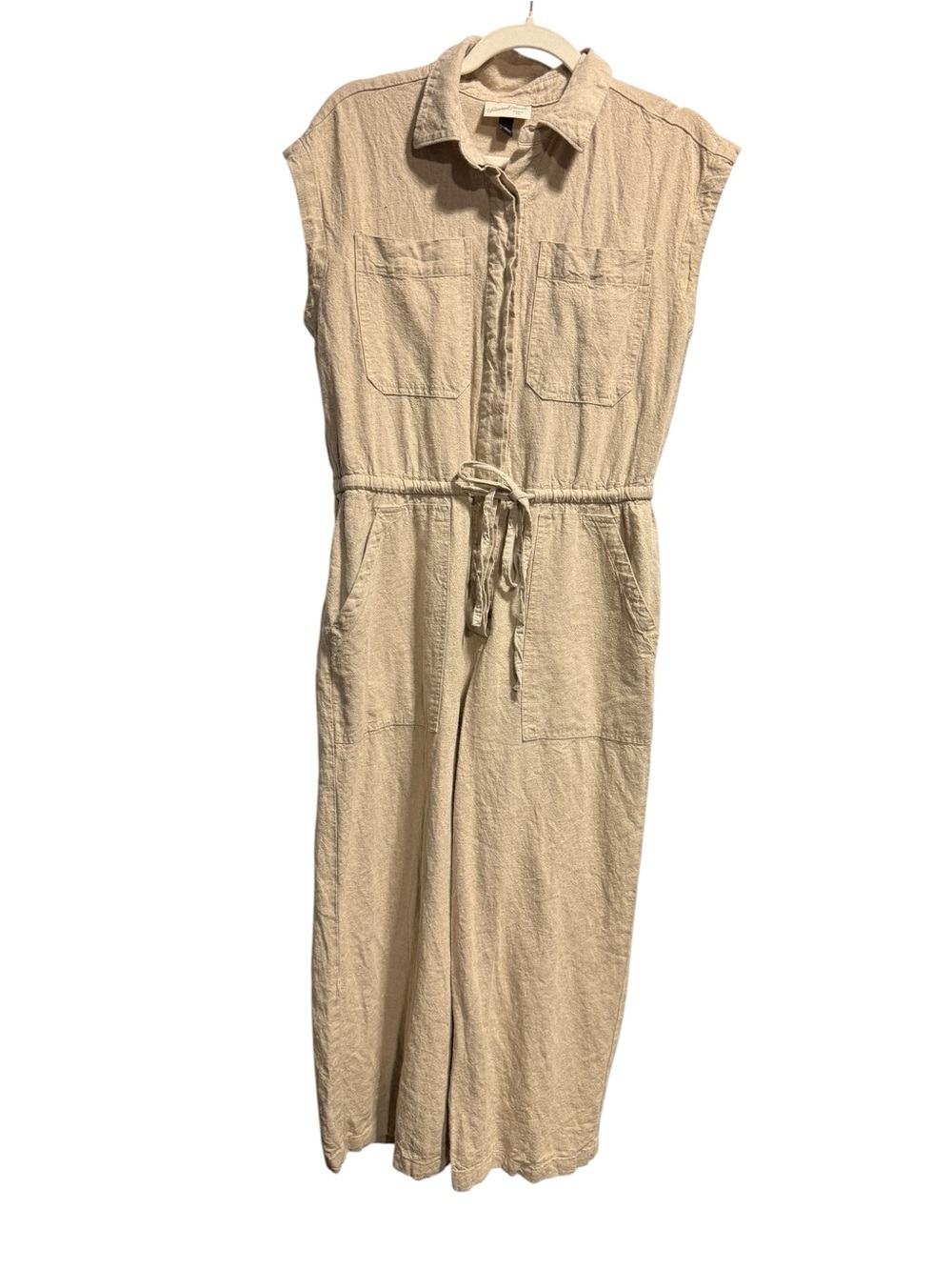 Universal Thread Linen Blend Utility Jumpsuit Size 10 Drawstring Waist Button - Picture 2 of 13